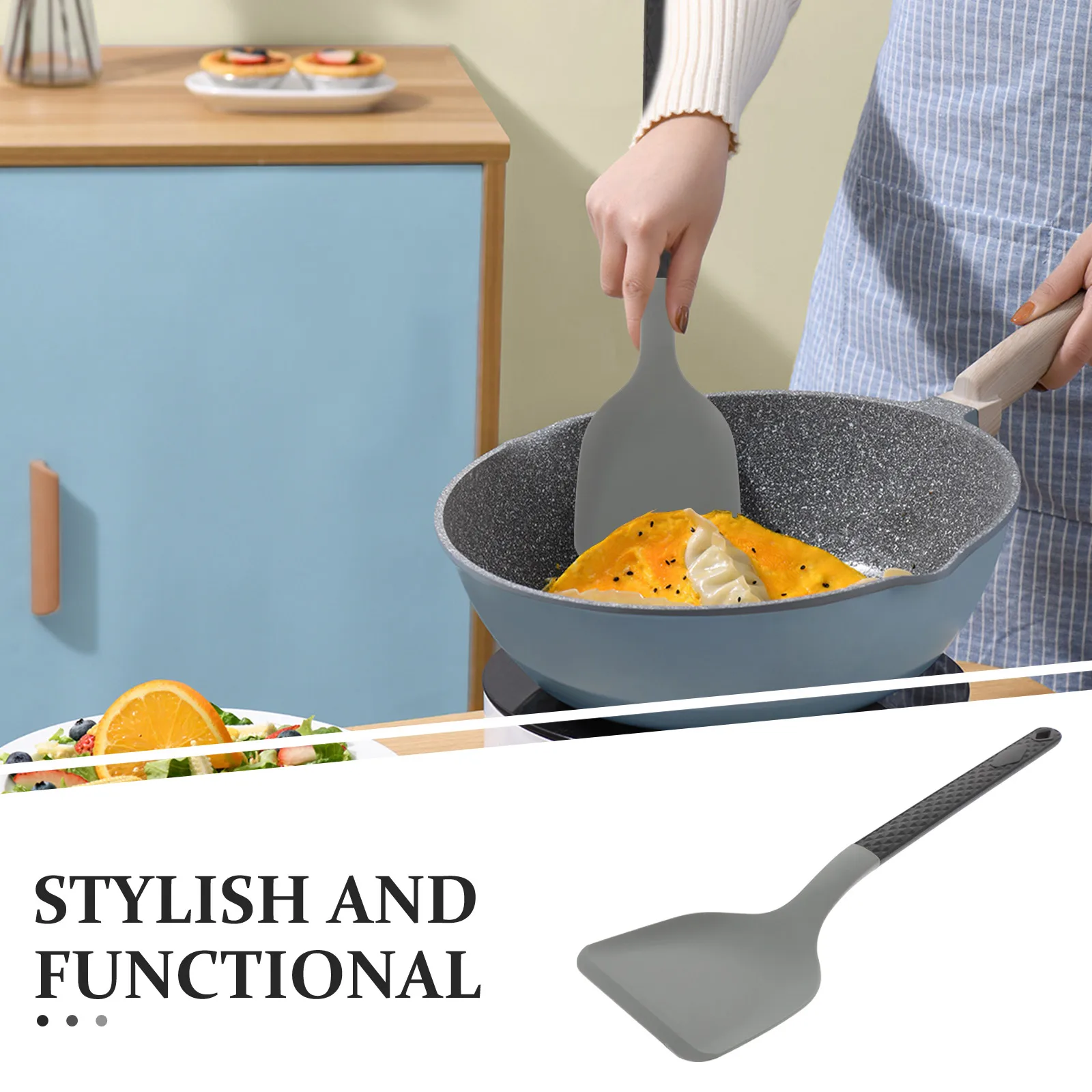 

1pc Silicone Non Stick Heat Resistant Kitchen Cooking For Nonstick Cookware Long Handle Portable Wok Spatula Household Cooking