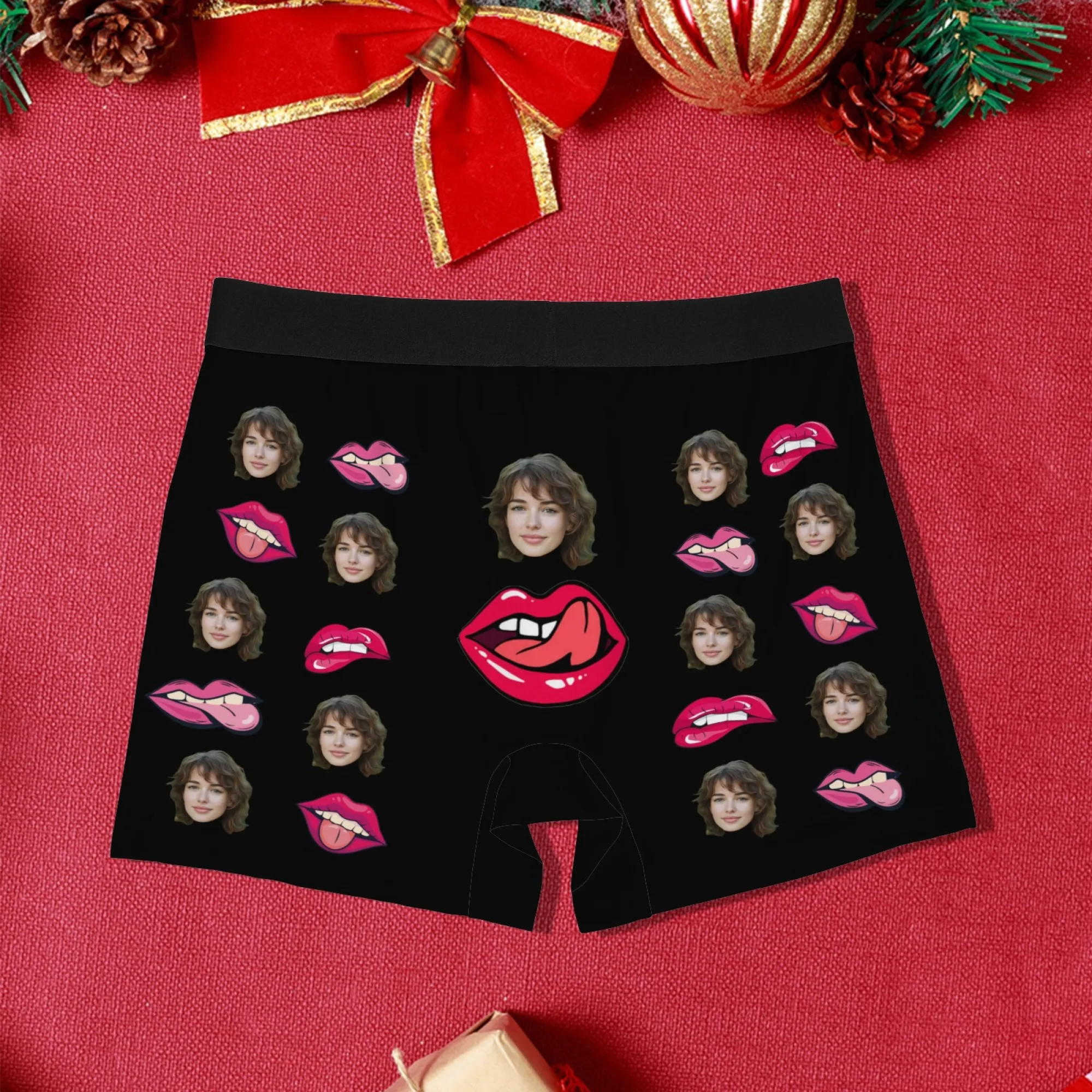 شخصية هدية الذكرى السنوية للزوج مخصص الوجه الرجال الملاكم ملخصات أسود أحمر الشفاه اللسان الوجه طباعة هدية حلوة فريدة من نوعها #6