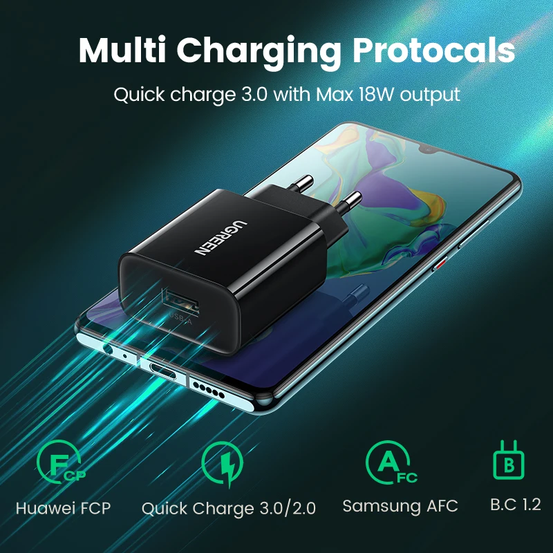 Ugreen USB Quick Charge 3.0 QC 18W USB Charger QC3.0 Fast Wall Charger Mobile Phone Charger for Samsung S24 Huawei Xiaomi iPhone