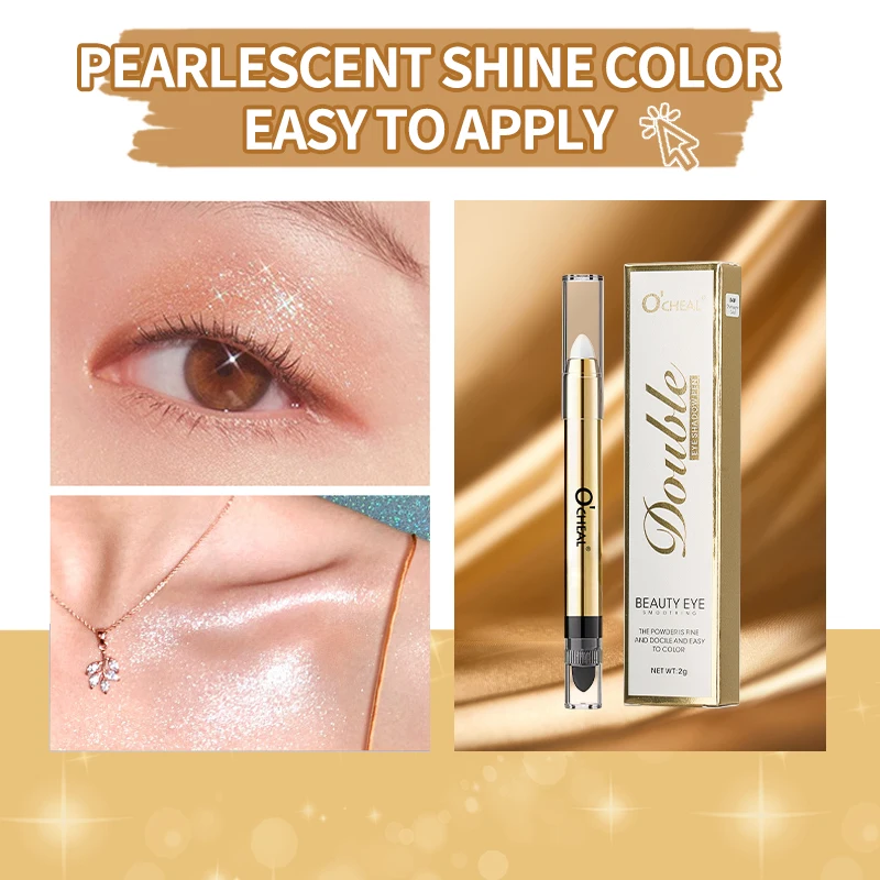 OCHEAL Waterproof Bling Dual Head Gradient Velvet Eye Makeup Shadow Stick Mix Glitter Matte Eyeshadow Pallete Pen Shadow