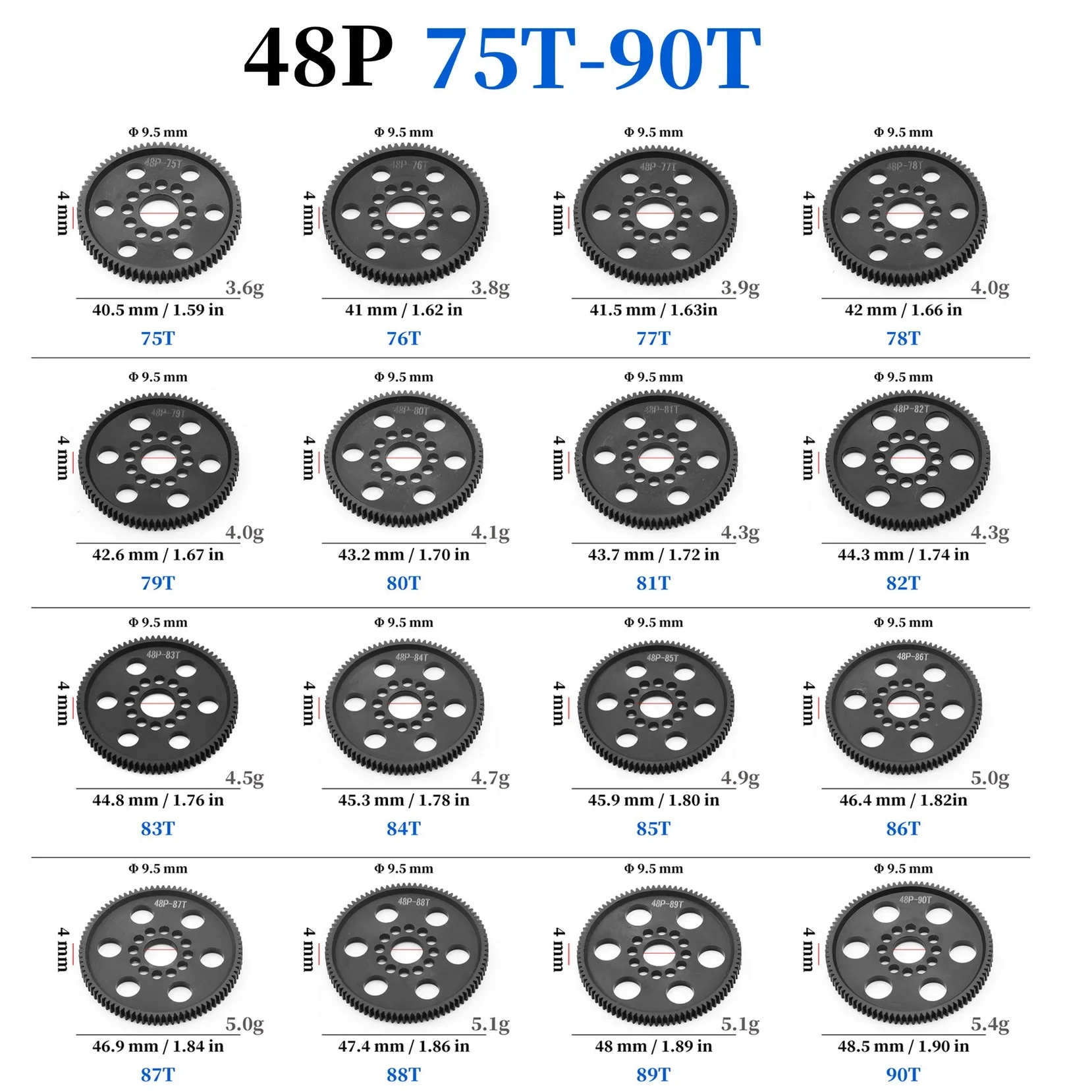 3 course Sakura S XI/XIS/CS/D4/D5 1/10 RC mise à niveau de voiture POM 48P jeu d'engrenages droits (75T 78T 82T 85T 88T 90T) Pa Durable haute Performance