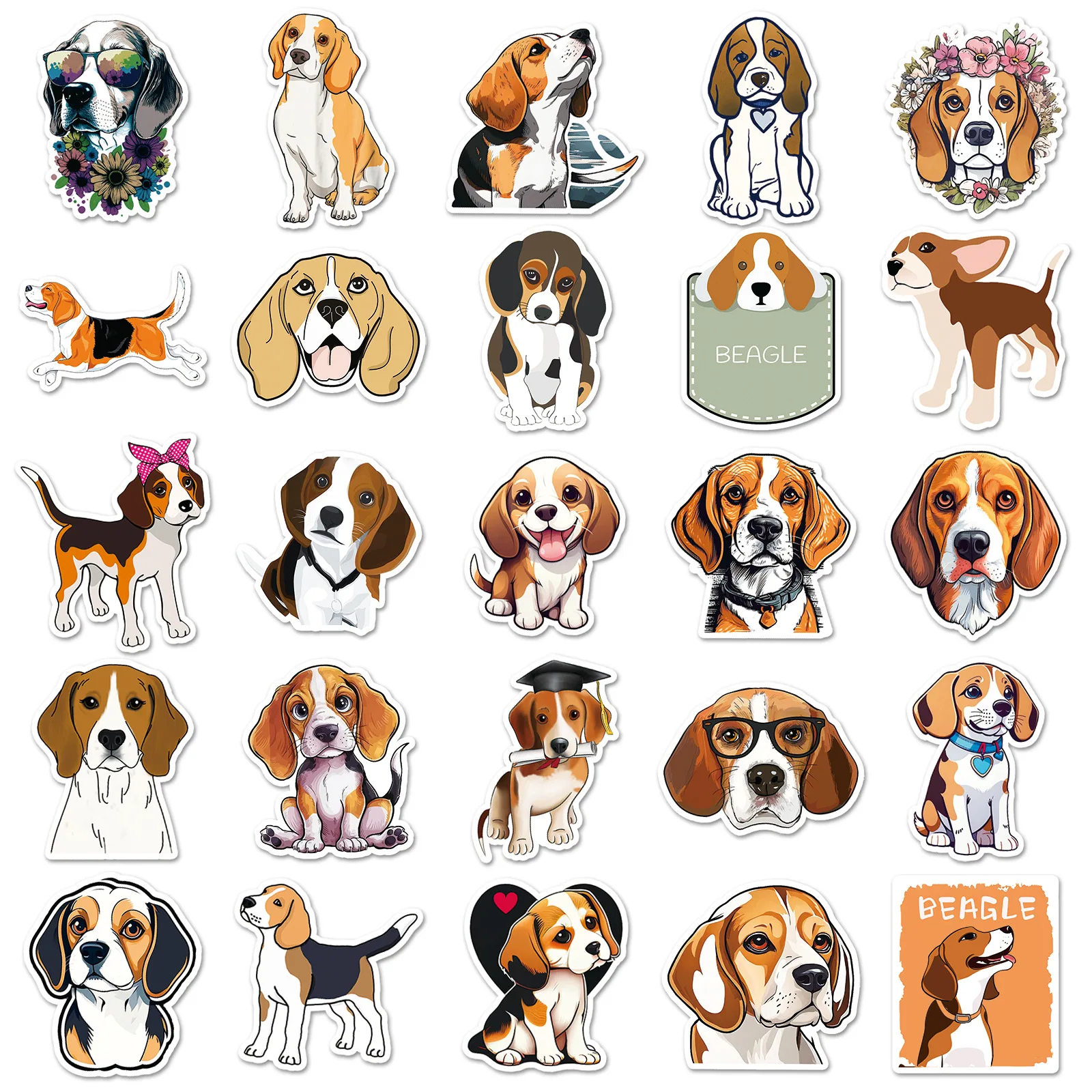 

50PCS Beagle Dog Stickers Cute Cartoon Dog Animal Graffiti DIY Decorative Notebook iPad Water Cup Waterproof Stickers Kids Toy