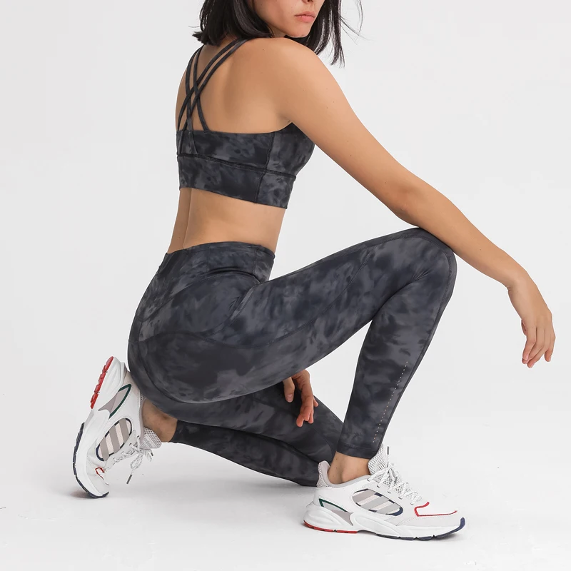 Vrouwen Yoga Pakken Verzamelen Cross Bh Met Hoge Taille Leggings Wolk Zachte Tie Dye Soild Kleur 2 Stuks Gym Oefening Sets