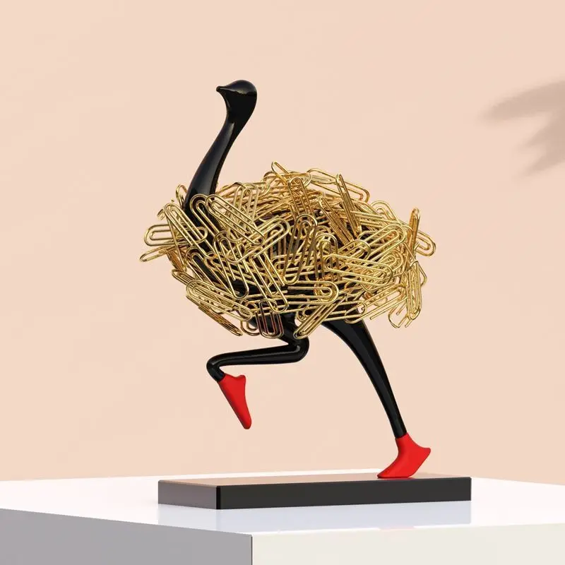 Ostrich Shaped Paper Clip Holder Office Organization Creative Animal Figurine Desk Organizer Paperclip Tabletop Ornament Gift