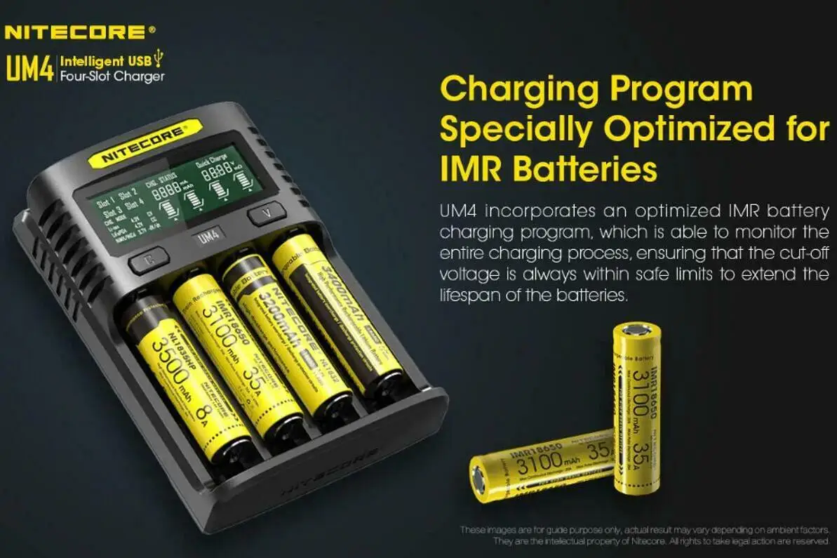 Nitecore UM4 UM2 3A Battery Charger Intelligent Circuitry USB Fast Charge For LiFePO4 li-ion AA AAA 18650 IMR 21700 26650 Ni-MH