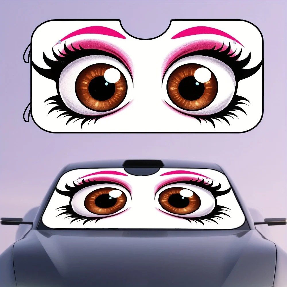 1pc Cartoon Eye Design Sun Shade - Floral Pattern Auto Windshield Cover, UV Protection & Heat Reduction, Fit For Cars, Trucks, S