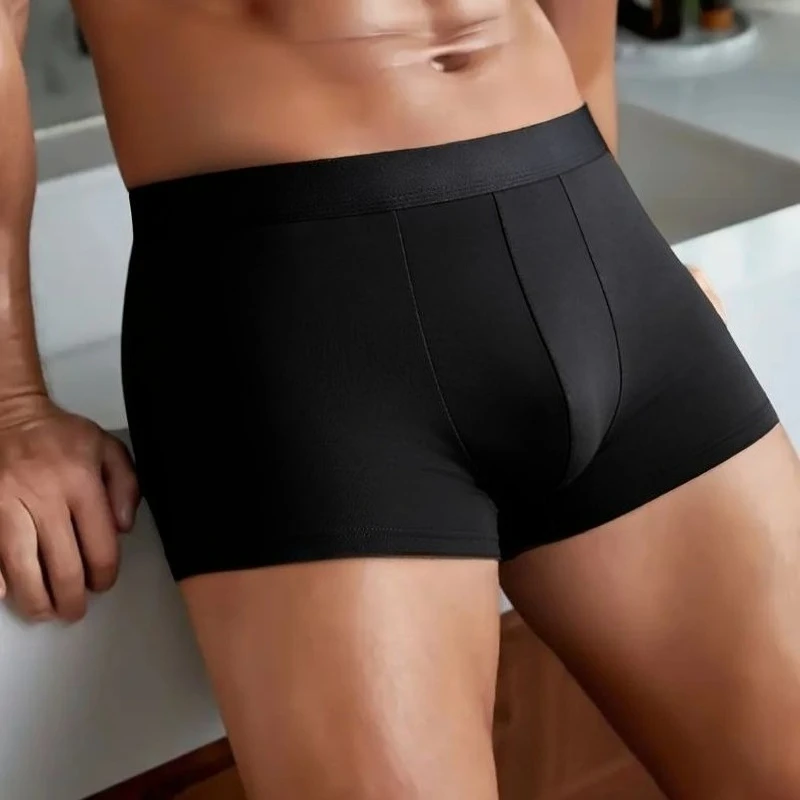 Men's Ice Silk Boxer Briefs Solid Color Quick-Dry Underwear Soft Breathable Low-Rise Trunks S-6XL Boys Underwear Boxershorts Men