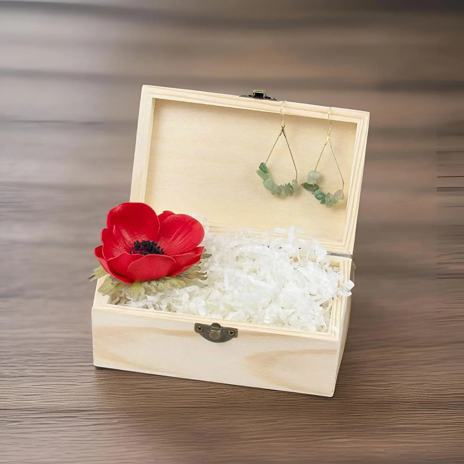 

Wooden Box with Hinged Lid Jewelry Case Wood Boxes for Necklace Brooch Ring