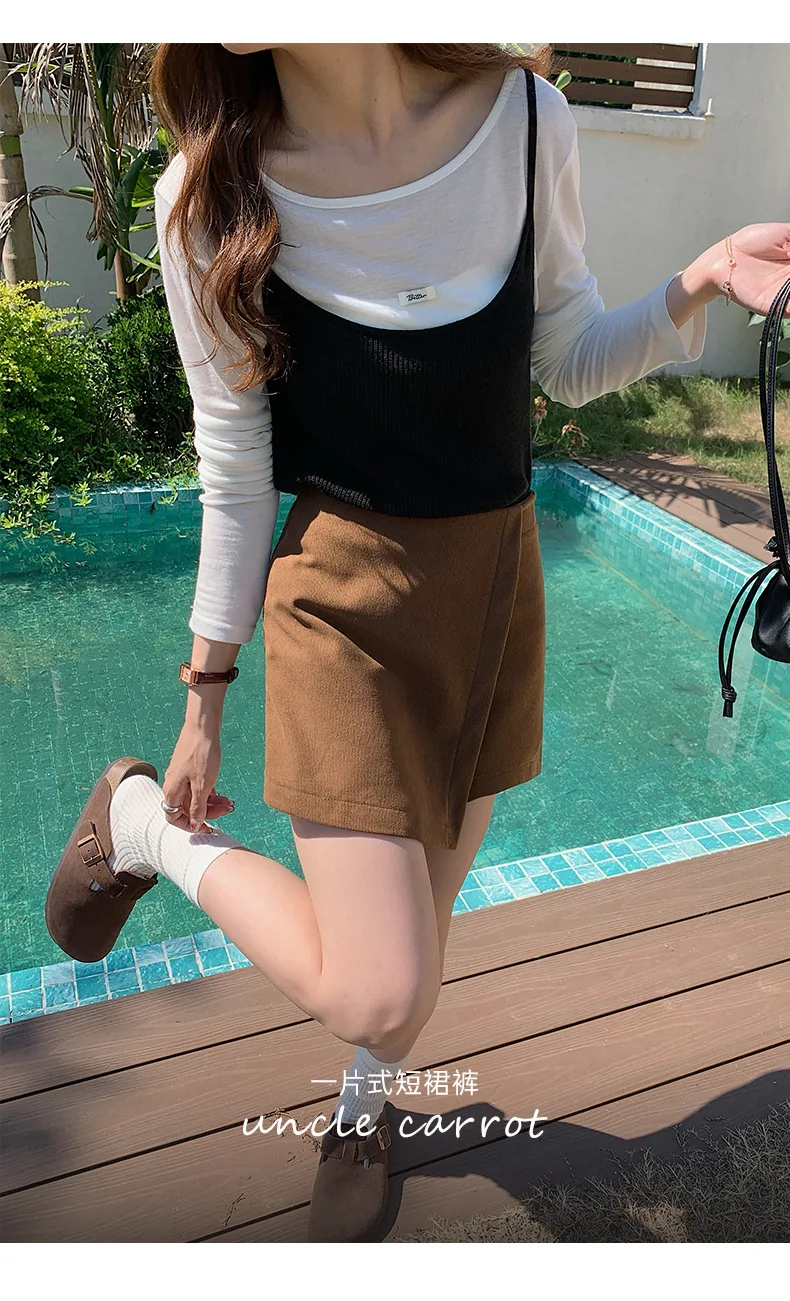 Women's High-Waist A-Line Short Skirt Spring Autumn Retro Brown Corduroy Skirts Woman Solid Color Straight Leg Pencil Skirt Mini