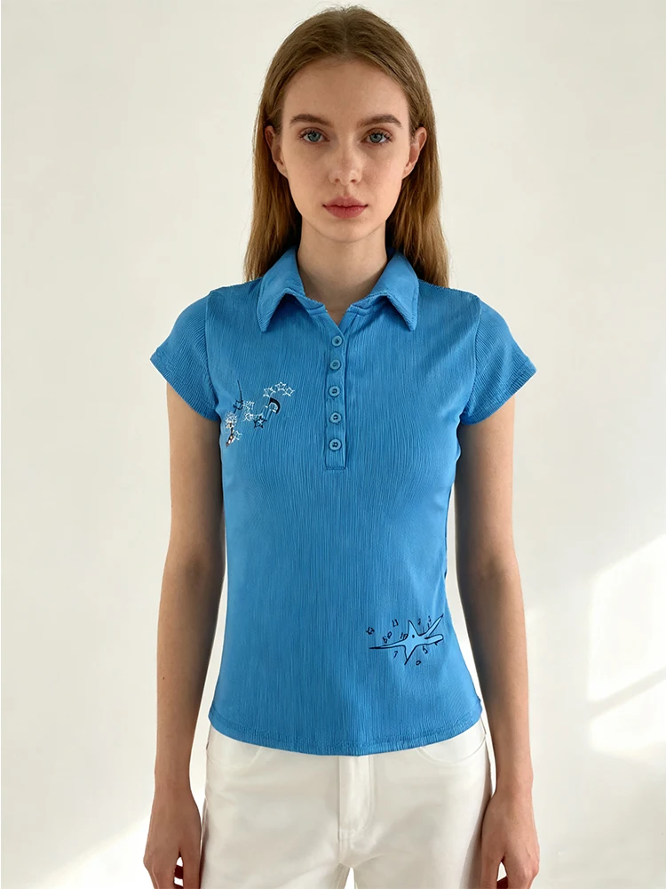 

Ladies' Autumn Harajuku Gothic Retro Ins Trendy Personalized Printed Button Collar Polo Shirt Street Fashion Top Y2k Clothing