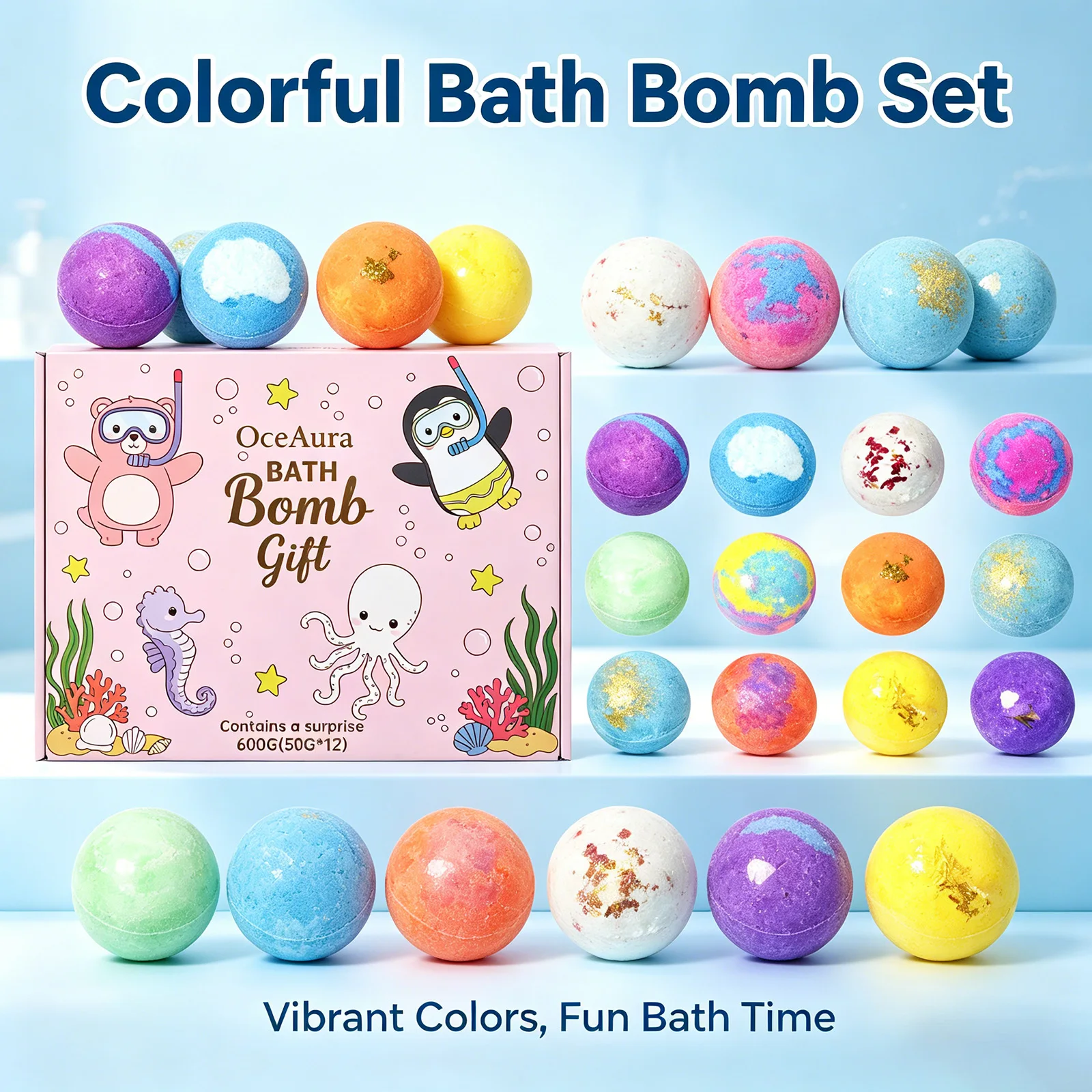 12pcs Bath Bombs Set with Surprise Toys Inside Essential Oil Moisturizing Skin Care Bathtime Sensory Play Gift for Boys & Girls