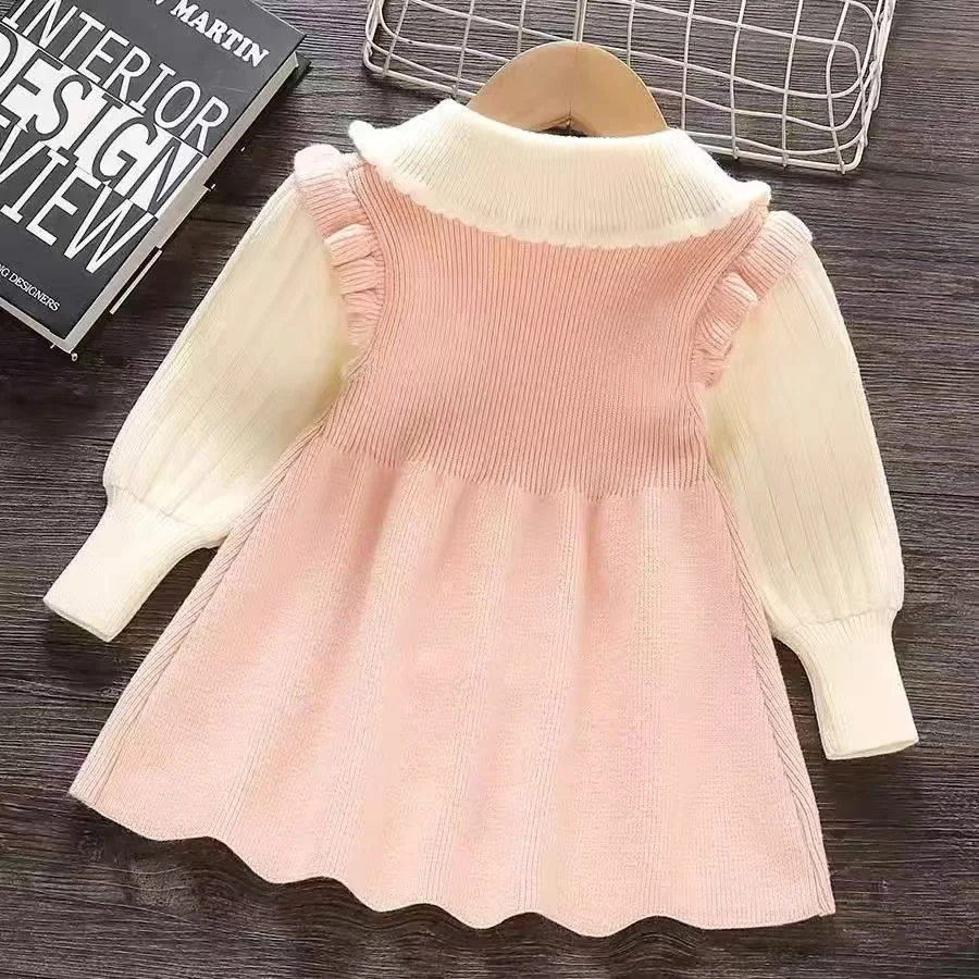 Girls' Autumn Knitted Skirt 2025 New Women's Treasure Elegant Princess Skirt Cartoon Woolen Skirt Autumn/Winter Collar Dress