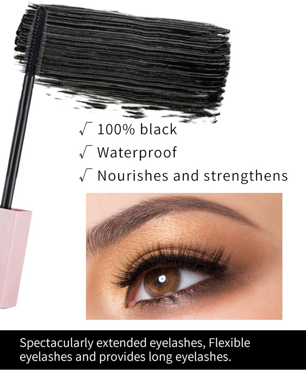 Private Label Mascara Custom Logo Square Pink Tube Long-lasting Bulk Plump Thicking Non-smudged Waterproof Lengthen Curly Makeup