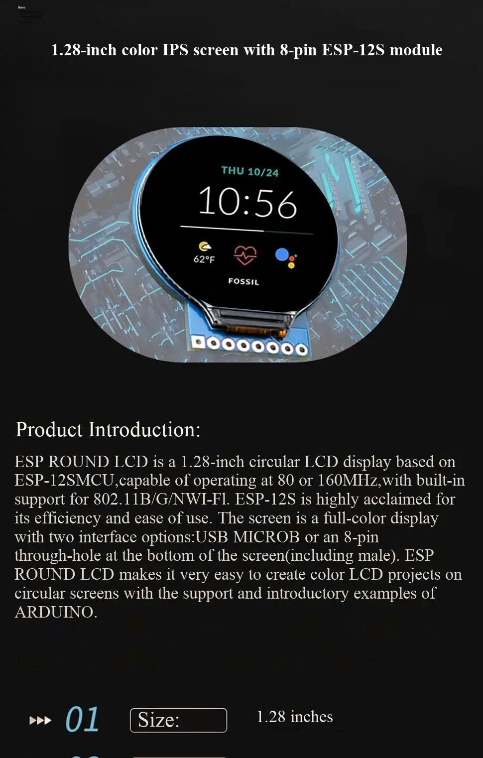 1,28/1,54-Zoll rundes TFT-Modul mit 240x240 hochauflösendem IPS-Vollbild-LCD-Display in Vollfarben-RGB – Detail 14