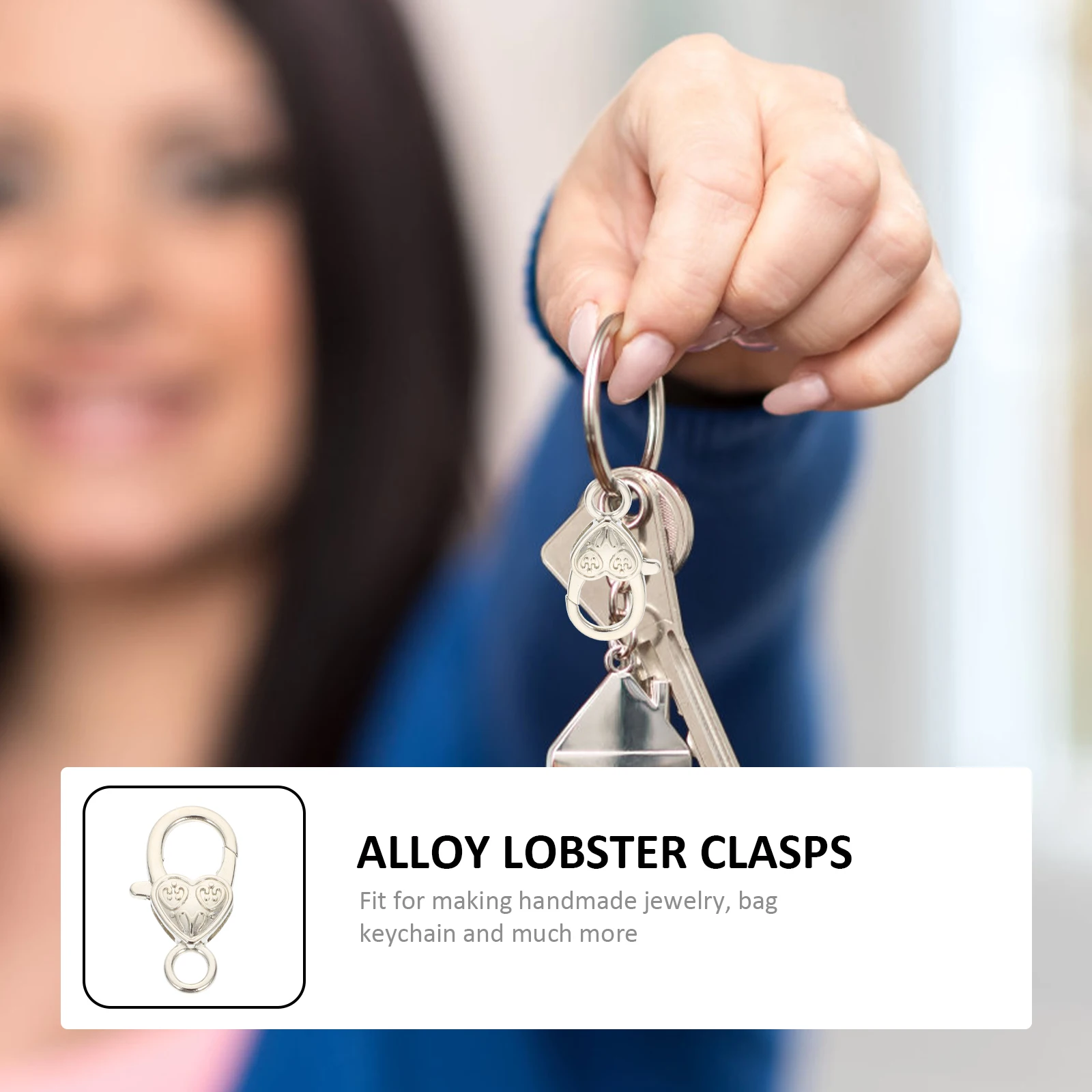 

50pcs Heart Shaped Zinc Alloy Lobster Clasps Buckles for Backpack Tote DIY Jewelry Keychain Silver Color