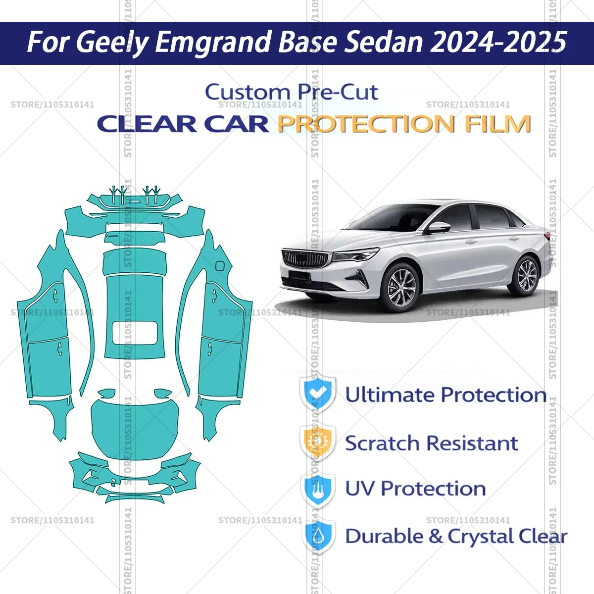 

For Geely-Emgrand-Base-Sedan-2024-2025 Pre-Cut Paint Protection Film PPF Transparent Car Film Professional Automotive PPF