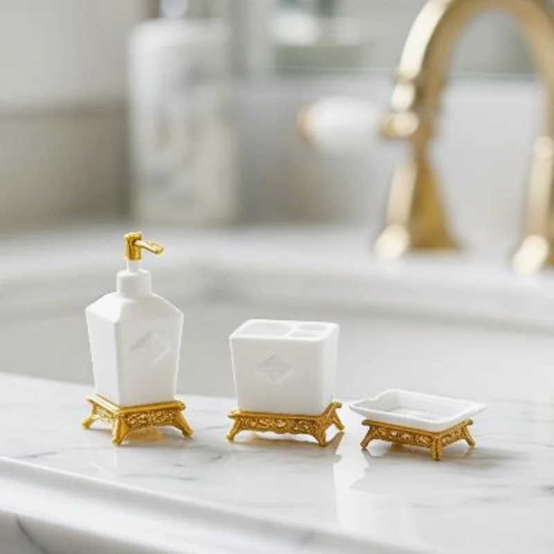 1/3Pcs Nordic Style Lotion Bottle & Soap Dish Mini Toothbrush Holder Model 1:12 Scale Dollhouse Miniature Bathroom Accessory Set
