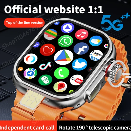 CD12 Smartwatch mejora el reloj inteligente Android 12.0 con pantalla Amoled de 2,26 pulgadas 180 ° Cámara giratoria GPS WIFI Brújula Ranura para tarjeta Sim