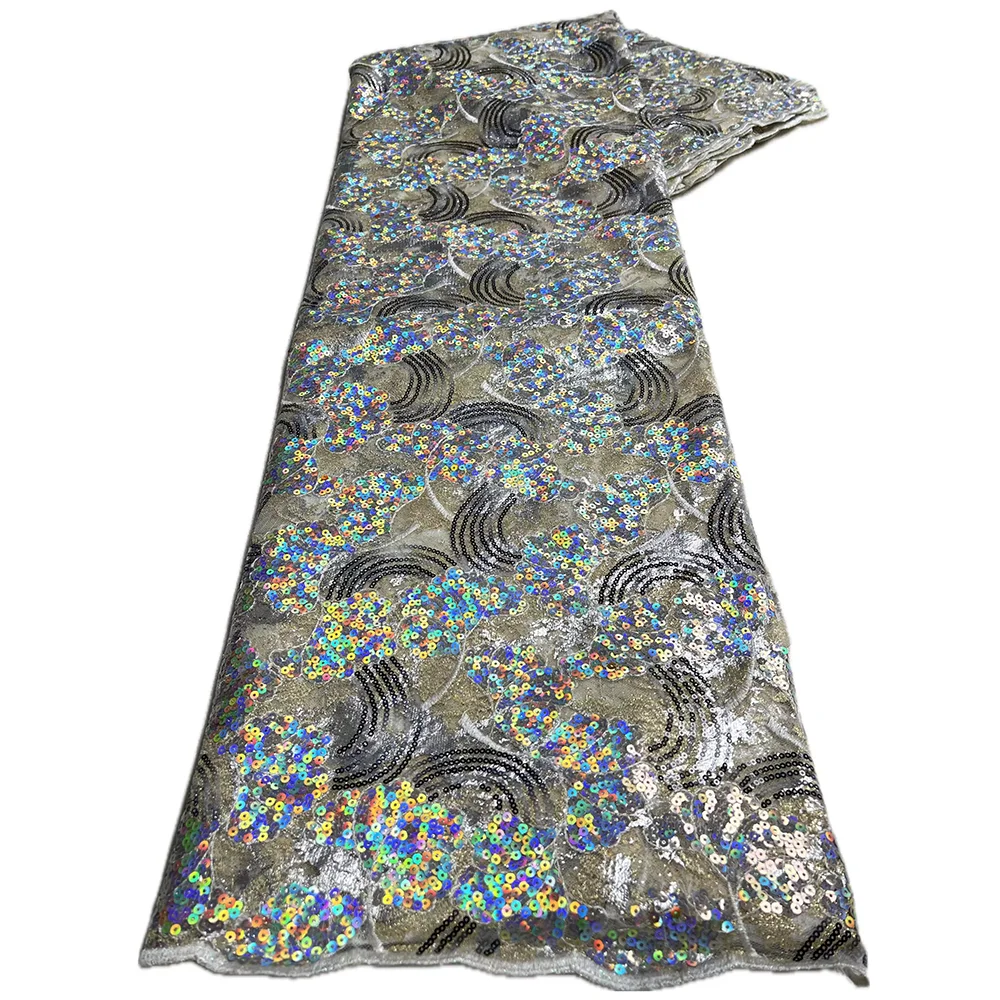 Wholesale African French Mesh Lace Fabric 2026 High Quality Embroidery Nigerian Sequins Lace Fabric for Wedding Dress