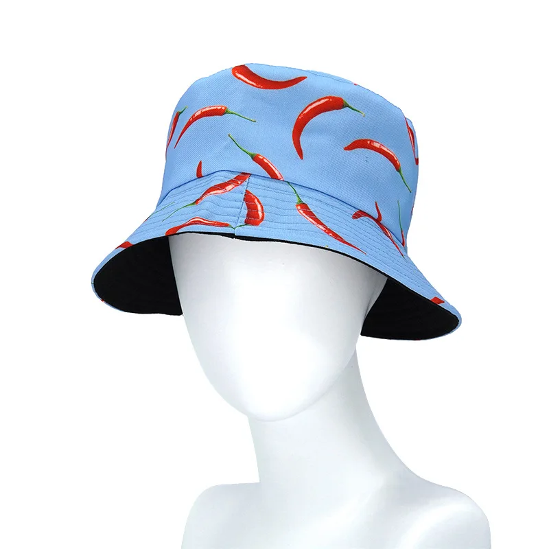 Spring/Summer Women’s Sunscreen Hat Man Leisure Fisherman Hat Unisex Panama Fruit Print Caps Female’s Bucket Hats