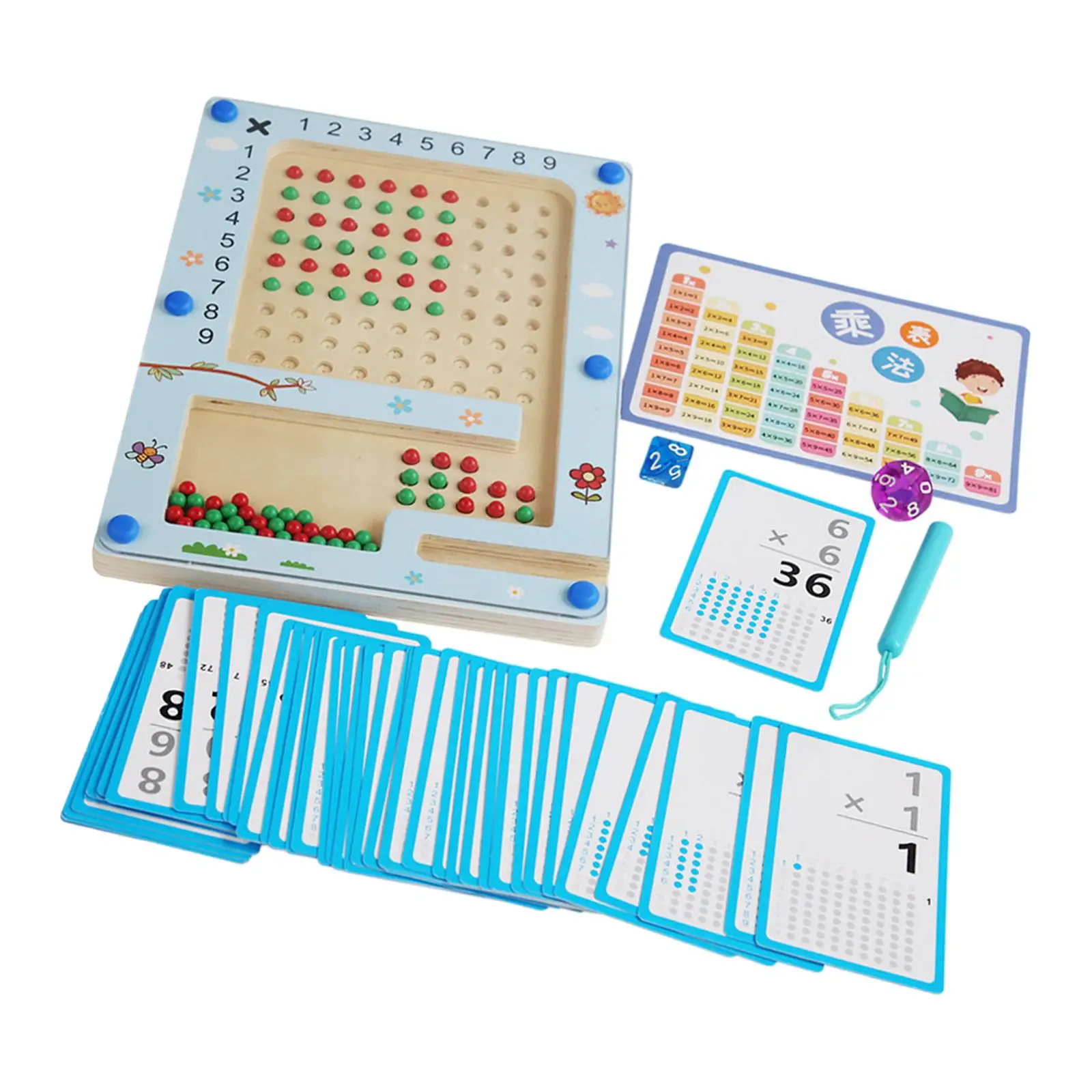 

Wooden Multiplication Board Game Teaching Aids with Flash Cards Montessori Toy for Children Preschool Boys Girls Toddlers Gifts