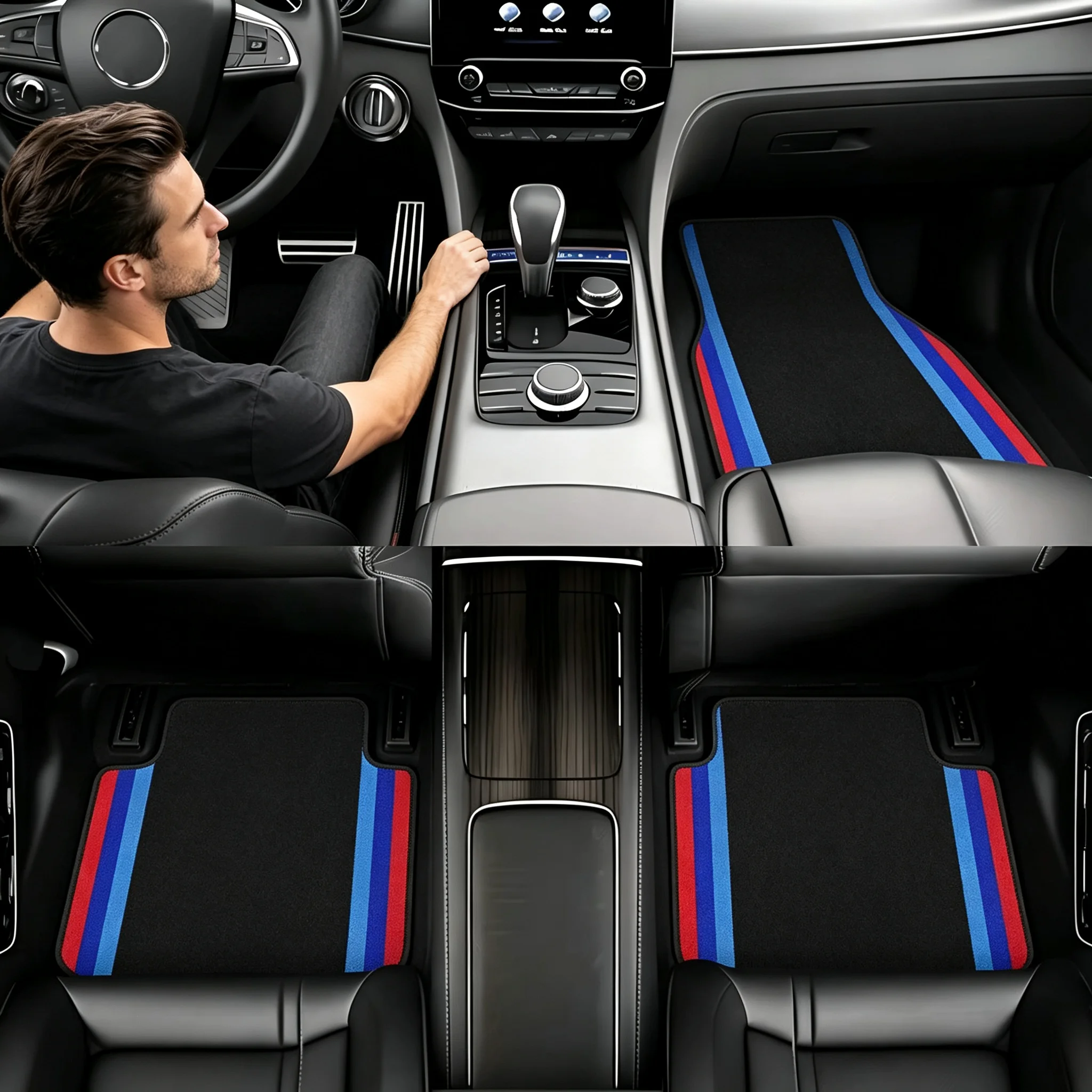 4pcs Premium Color Border Pattern Car Mat Set, Universal Fit, Polyester Material, - All-Season, Auto Interior.Driver Gift