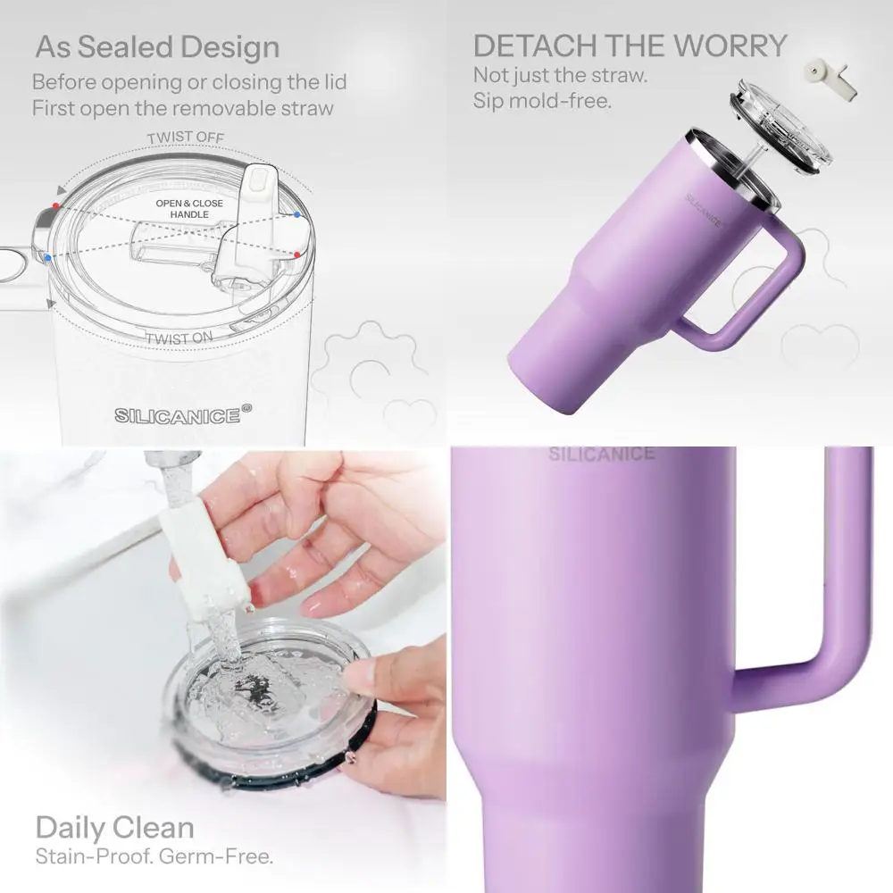 

Double-Walled Insulated 40oz Tumbler with Handle, Quick-Detach Straw, Leak-Proof, Dishwasher Safe, BPA-Free for Men & Women