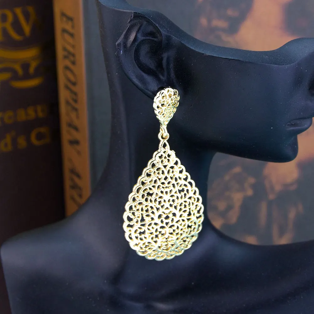 Fashion Gold Color Arabesque Drop Earring For Women Arabic Court Wedding Jewelry Shiny Metallic Finish Morocco Bride Bijoux