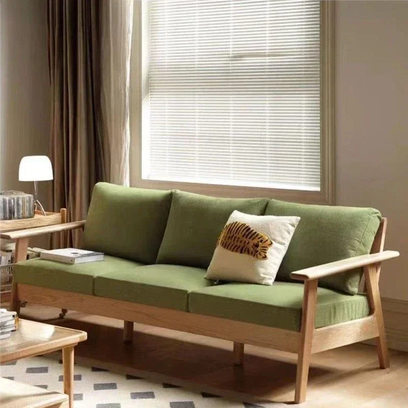 Cherry wood fabric sofa Japanese-style small apartment living room solid wood sofa modern simple black walnut