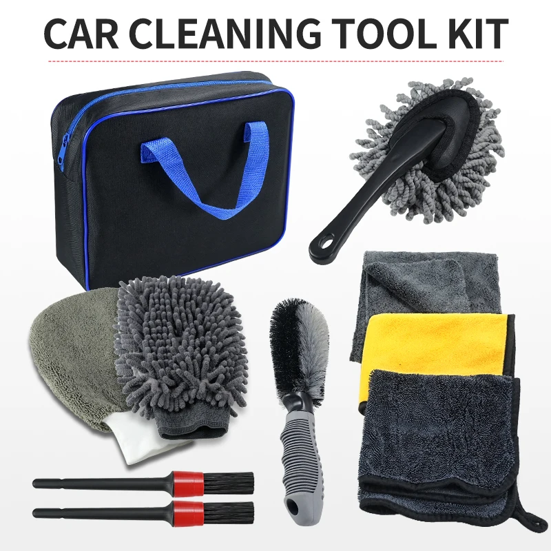 

10 шт., набор для детализации автомобиля, набор полотенец для сушки автомобиля, набор для чистки салона и экстерьера автомобиля, губка для мытья автомобиля, автомобильный аксессуар