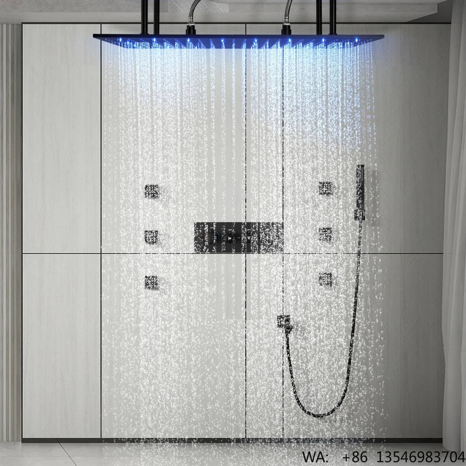 400*800mm Embedded Ceiling 304 SUS Stainless Steel Bathroom Shower Head Matte Black LED Rainfall Thermostatic Shower Faucet Set