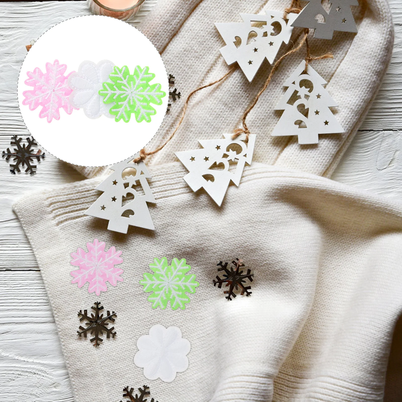 60Pcs Christmas Applique Patches Pink Snowflake Embroidery for Women Casual Wear DIY Christmas Embroidered Patches