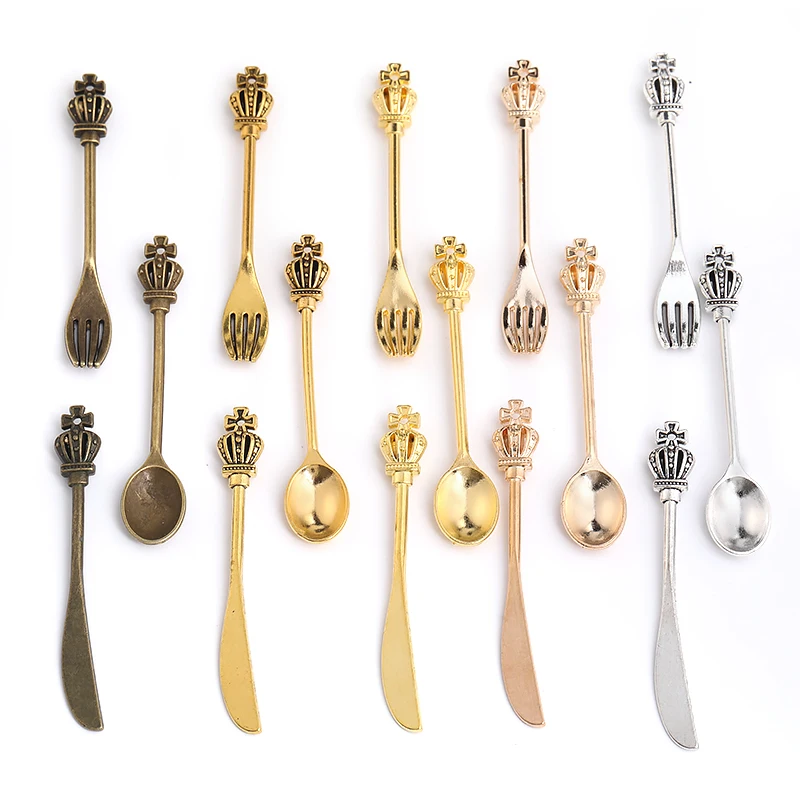 Vintage 10 pièces couronne couteau fourchettes cuillères breloques ajustement bricolage boucles d'oreilles faites à la main collier bracelet artisanat bijoux accessoires