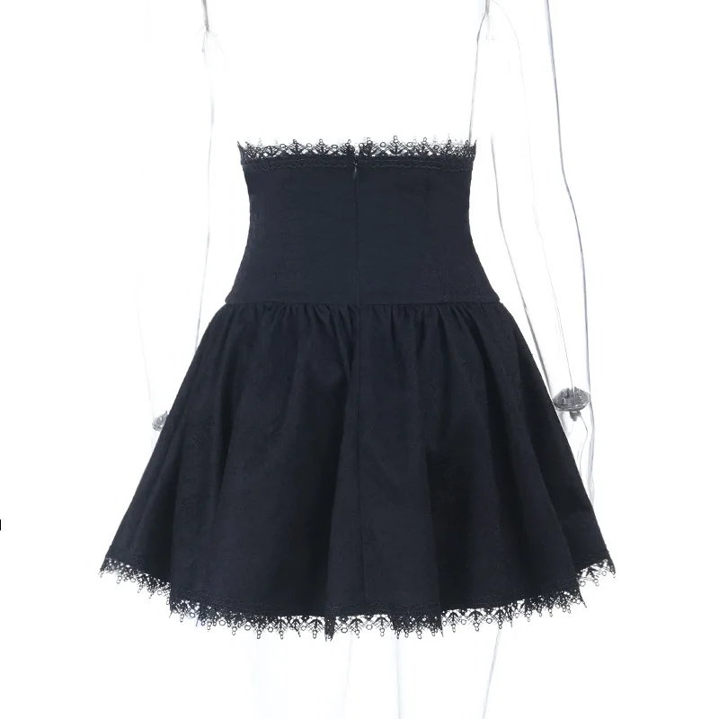 Goth Dark Fashion Girdling Waist Bandage Mini Skirts Mall Gothic Lace Patchwork Pleated Skirts for Women Teachwear Fairy Outfits