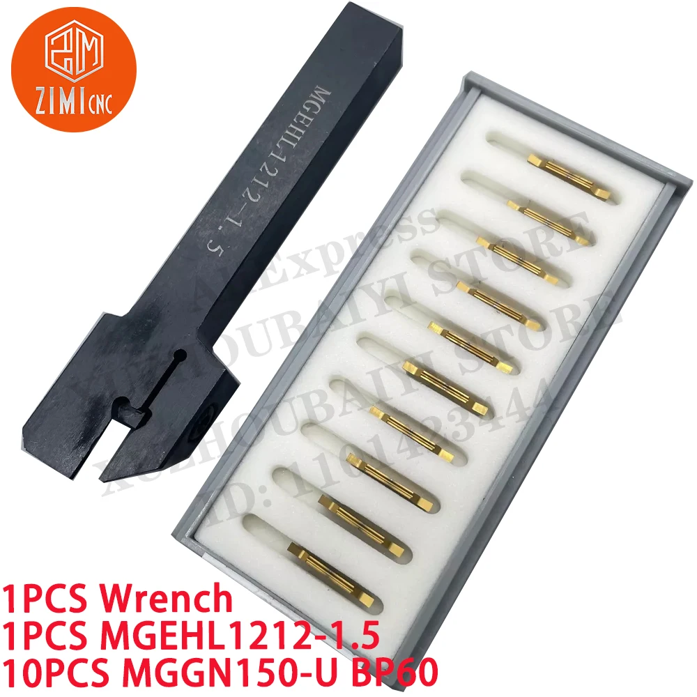 1PCS MGEHL1212-1.5 Lathe Turning Tool Holder + 10pcs MGGN150-U BP60 1.5mm grooving Carbide Inserts metal mechanical cutting tool