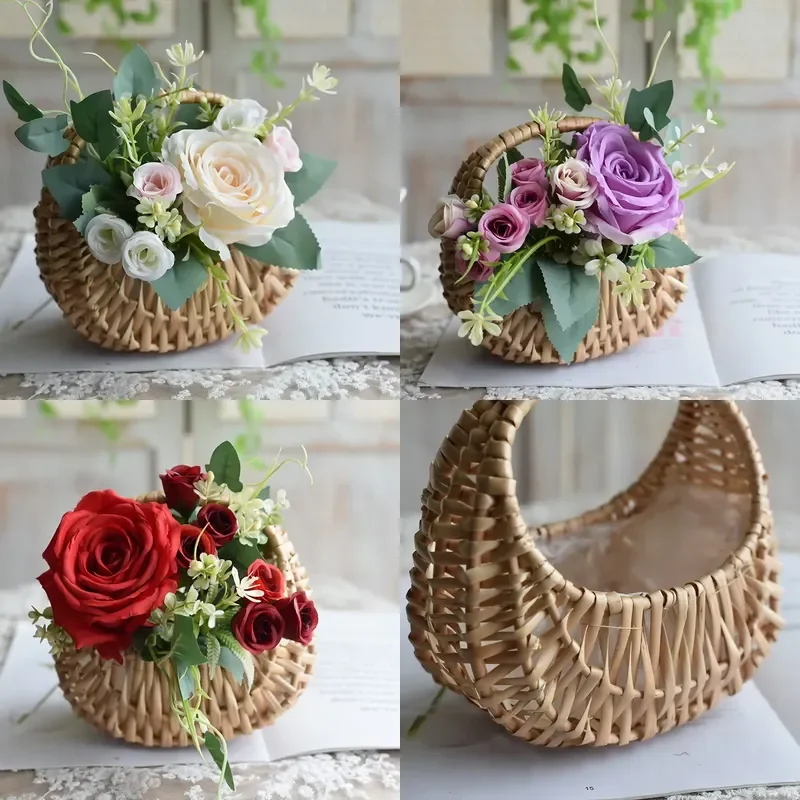 Handmade Natural Rattan Flower Basket with Handle Versatile Home Decor for Weddings Picnics Floral Arrangements and Fruit