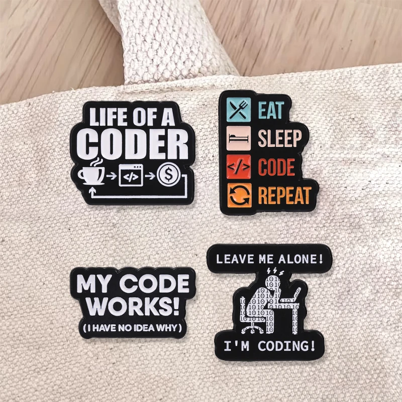 Programmer Code Life Enamel Badge Eat Sleep Code Repeat And My Code Works Funny Developer Humor Pin Metal Brooch Jewelry Gifts