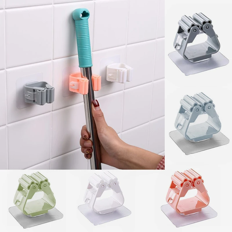 1PC Wall Mounted Mop Organizer Holder Bathroom Suction Hanging Hooks Brush Broom Hanger Home Storage Rack Household Storage Tool