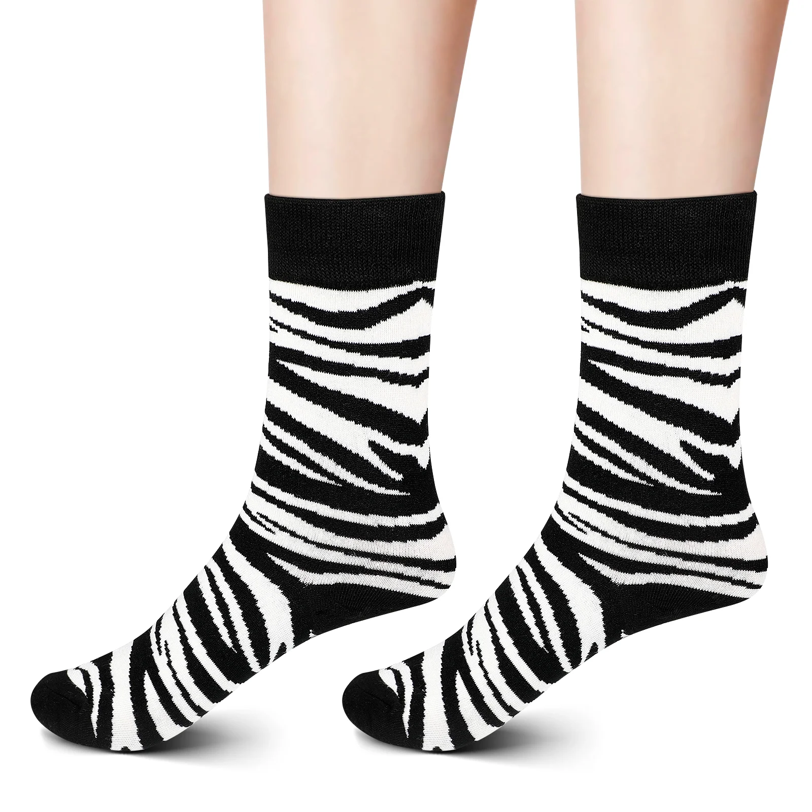 Printing Zebra Socks Miss Boys White for Women Ladies Black Funny Crew
