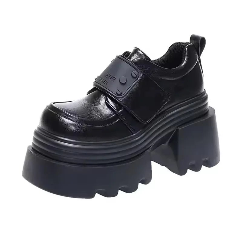 

Новые женские кожаные туфли на высокой платформе 10 см, новинка 2023 года, весенние кроссовки на массивном каблуке, женские лоферы на липучке, прогулочная обувь, женская обувь