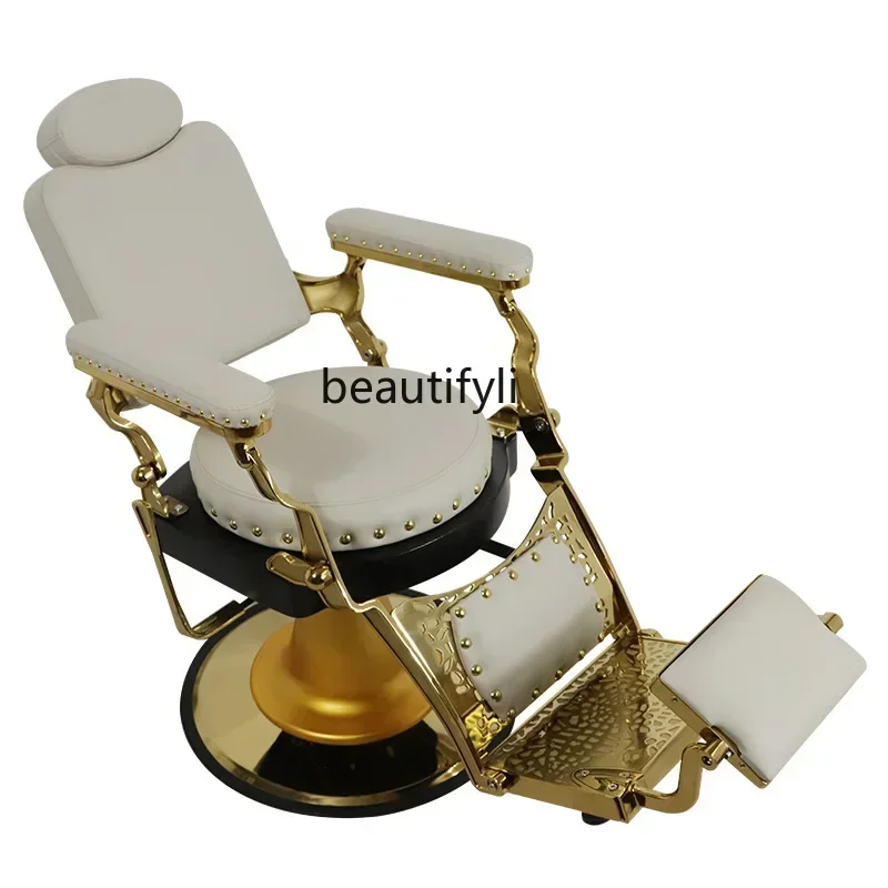 03.Retro men's oil head chair can be reclined, haircut, beauty salon chair, lifting large chassis