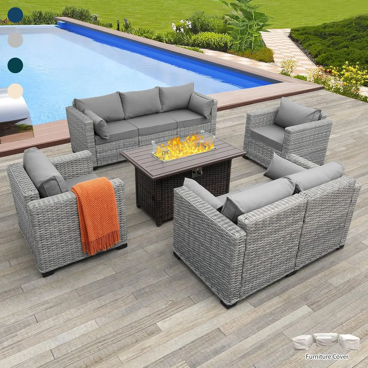 

5 PCS Patio Furniture 45" Outdoor Propane Fire Pit Table Outdoor Furniture 60000BTU Outdoor Fire Pit w/ No-slip Cushions