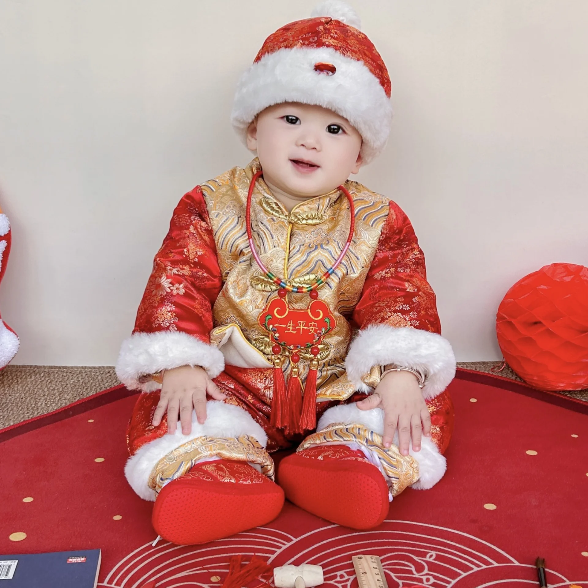 Baby Tang Suit Chinese New Year Costume Winter Cotton-Padded Embroidery Ancient Costume Celebrating First Year Children's Hanfu