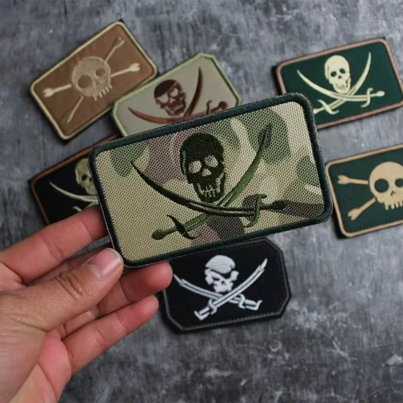 Pirate Jolly Rogers Skull USA Navy Morale Badge Embroidery Hook and Loop Patches Military Army Tactical Accessory Emblem