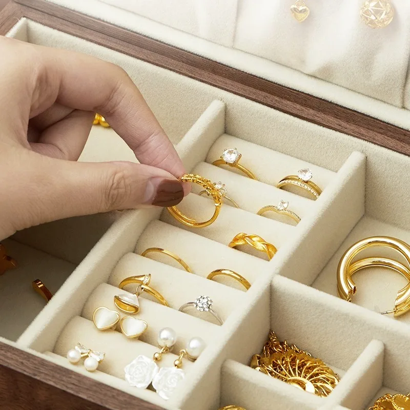 علبة مجوهرات خشبية كبيرة صندوق منظم المجوهرات المحمولة حلقة قلادة صناديق التخزين الرجعية سيدة القرط قلادة سوار الحالات