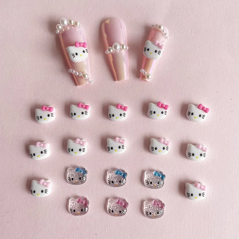 20 Kawaii Shiny Hello Kitty Head nails Kitty Nail Art Design Gemstone Sanrio Craft Nails Supply rhinestone accessories