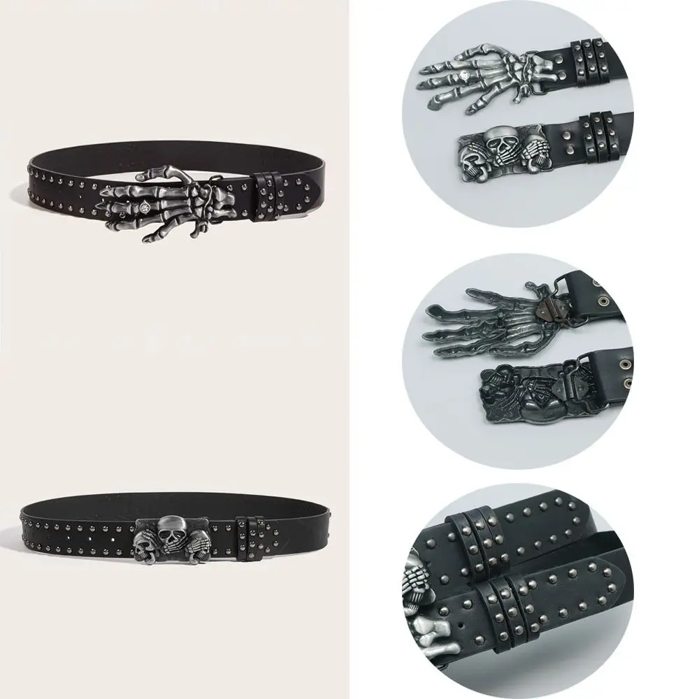 

Модный повседневный ремень с черепом, регулируемые ремни с заклепками в стиле панк, универсальный готический кожаный ремень унисекс