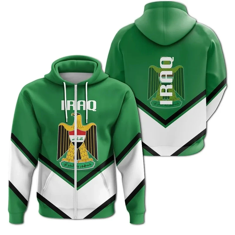 Iraq Flag Map Graphic Sweatshirts IQ National Emblem Zip Up Hoodie For Men Clothing Casual Male Hoody Sports Boys Pullovers 2024