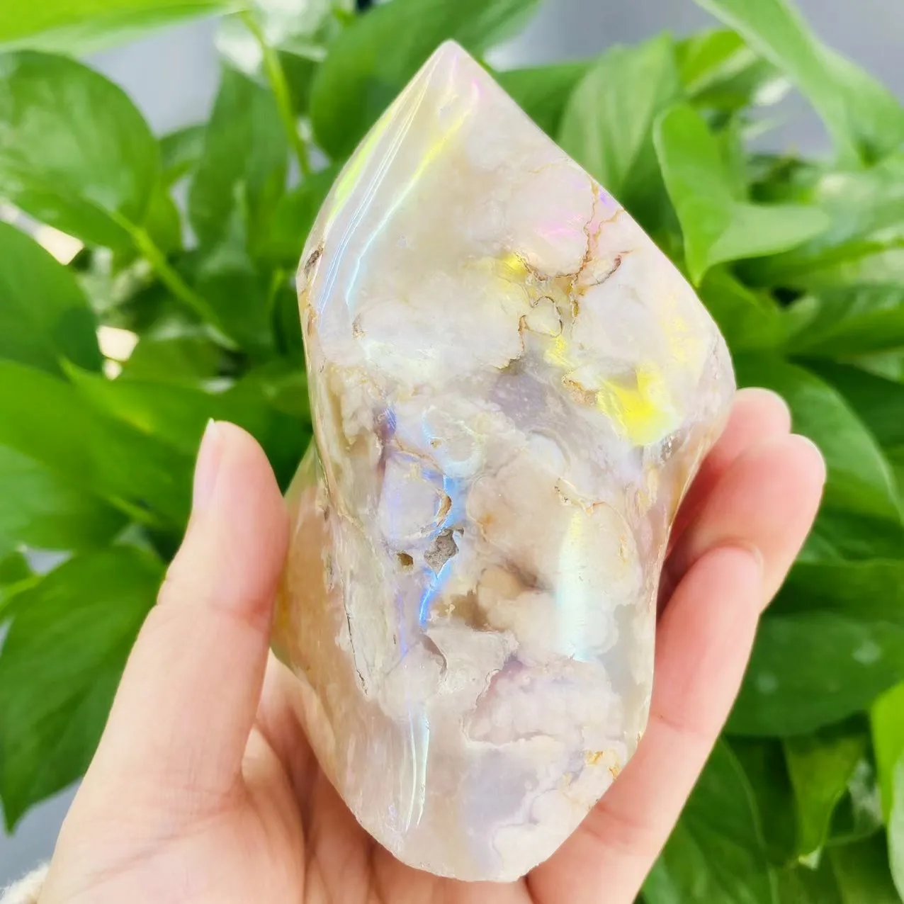 

1PC Natural Flower Agate Crystal Hand-Carved Flame Shaped Healing Stone Figurines Reiki Collection Home Decor