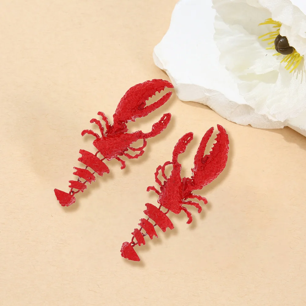Praising cross-border creative baking paint crayfish pendant earrings, fashionable sweet and cool style earrings for women